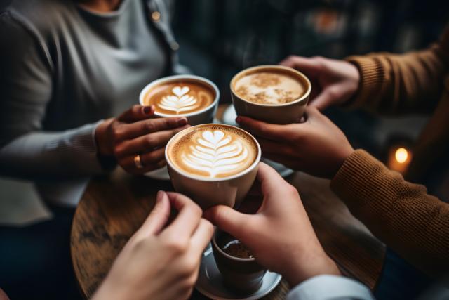 3 kaffekopper med flot latteart 